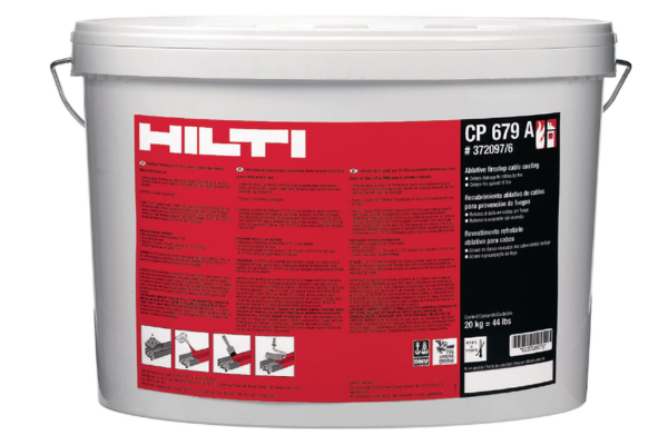 Hilti CP 679A firestop cable coating applied to grouped electrical cables to prevent flame spread and ensure fire resistance in buildings