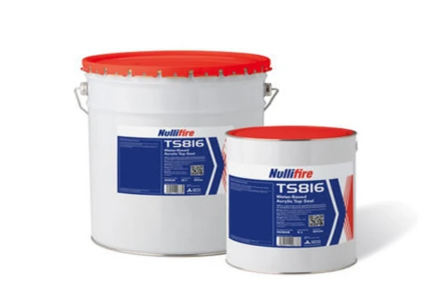 Nullifire TS816 water-based white acrylic top seal applied over intumescent coatings for fire protection systems in buildings