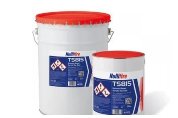Nullifire TS815 white solvent-based acrylic top seal applied over intumescent fire protection coatings for steel structures