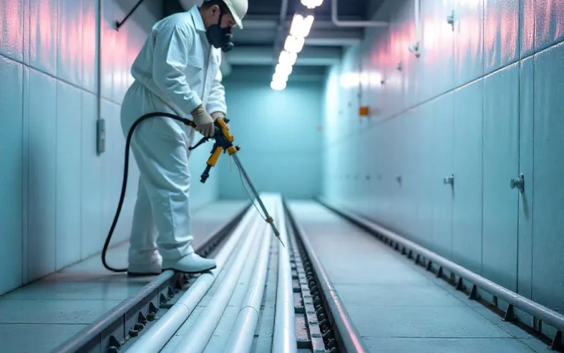 Applicator coating cable and pipe services in a plant corridor