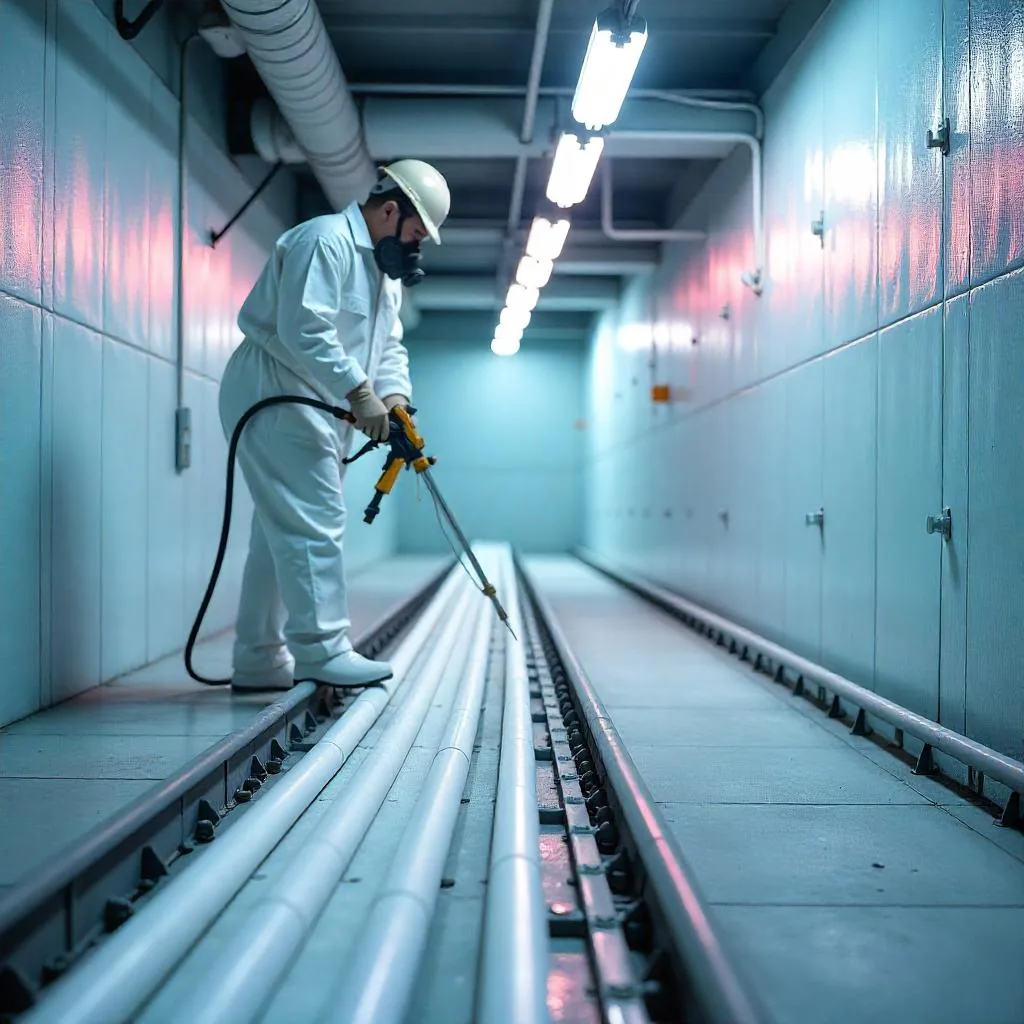 Applicator coating cable and pipe services in a plant corridor